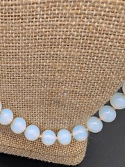 VINTAGE OPALITE OR OPALINE OPALESCENT GLASS BEAD NECKLACE HAND KNOTTED 23″
