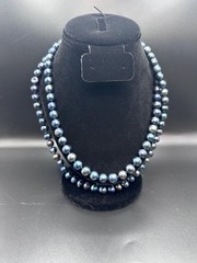 44″ 10mm Black Potato Pearl Necklace Blue Green Long Rope Handknotted