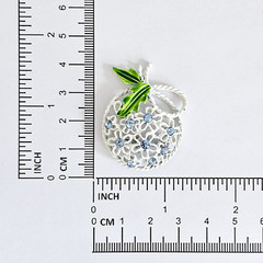 Vintage White and Green Enamel and Light Blue Rhinestone Floral Brooch