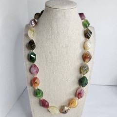 VINTAGE BEAD NECKLACE Colorful Earthy Tone Acrylic Bead 22” Boho Fashion Jewelry