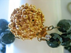 VINTAGE SIGNED MARVELLA BLACK FACETED BEAD WITH FANCY GOLD TONE CLASP NECKLACE