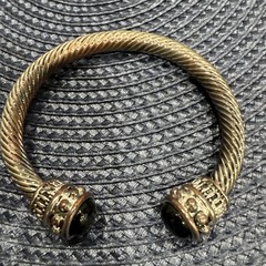 Vintage Silver Tone Twisted Cable Cuff Bracelet Black Cabochon