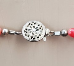VTG 925 Red Coral Bead 17in Necklace Sterling Silver 15gtw Puffed Open Cross