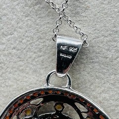 Sterling Silver 925 Open Work Crystal Round Signed NF Pendant Chain Necklace JTV