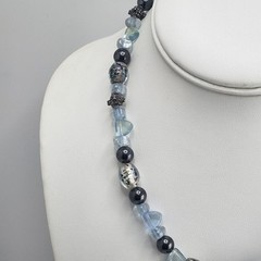 Art Glass Bead Necklace Blue