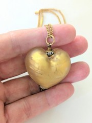 Vintage Frosted Gold Foil Murano Glass Heart 12k Gold Filled Chain Necklace