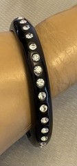Vintage Black Plastic Inset Rhinestone Bangle Rare Oval Shape 7″
