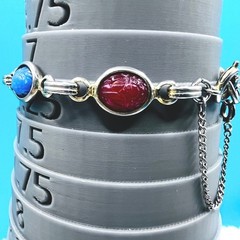 Vintage Egyptian Revival Scarab Bracelet Safety Chain Acrylic Silver Tone 7.25″
