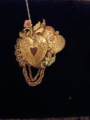 Women’s Handmade Custom Heart And Locket Brass And Copper Brooch