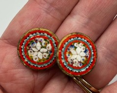 VINTAGE MICRO MOSIAC CLIP ON EARRINGS – REDS, BLUE WHITE – MADE IN ITALY