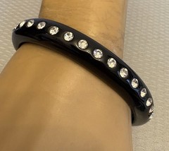 Vintage Black Plastic Inset Rhinestone Bangle Rare Oval Shape 7″