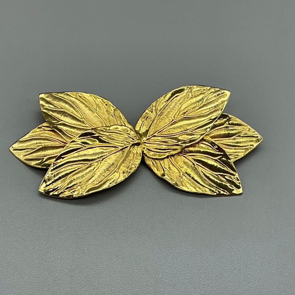 Vintage Brooch Womens Gold Leaf Textured Layered Botanical Statement 3.25 Inches
