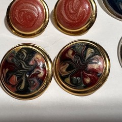 Vintage Earrings Colorful Swirled Enamel & Gold Tone 1980s 1990s Retro 5 pair