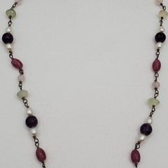 VTG 925 Pearl and Gemstone Jade Teardrop Necklace 18in Sterling Silver 12gtw