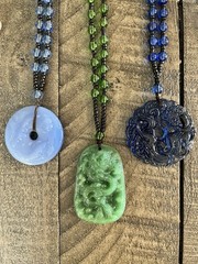 Mixed Lot 6pc Beaded Necklaces & Bracelet w/ Pendants, Blue Green Clear