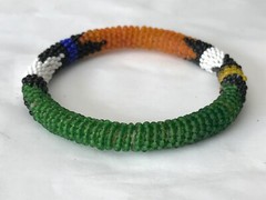 Southwestern Green Yellow Black White Orange Blue Bead Beaded Bangle Bracelet