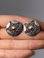 Vintage Sterling Silver Gold-Tone Shield Earrings, 24 mm