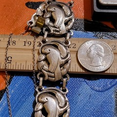 Vintage Coro 1940s Sterling Silver Dove Panel Link Bracelet 37.8 grams 7.5″ 21mm