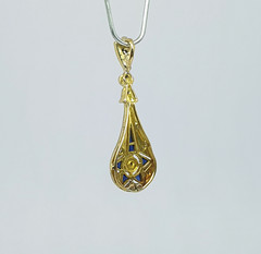 Art Deco Sapphire Diamond Drop Pendant 18K Yellow Gold – 751
