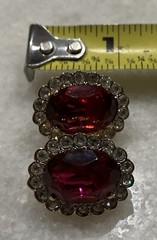 Vintage Carol Lee Rhinestone Faux Ruby Gold Tone Signed Clip On