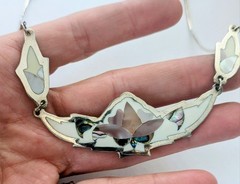 Vintage ALIA Sterling Silver Pink Abalone Shell Inlay Necklace 20″