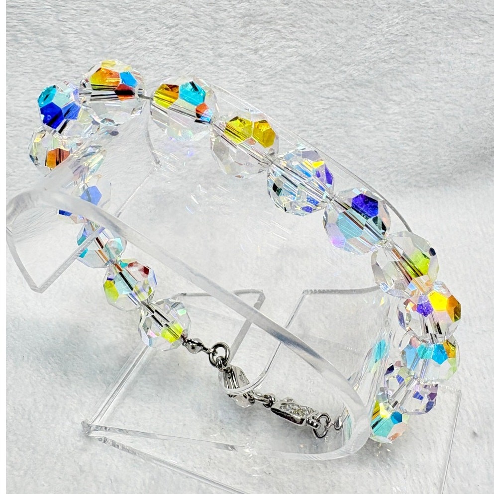 Signed Swarovski AB Crystal Bracelet with Pavé Swan Logo, 1990s–2000s