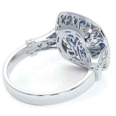 Art Deco Style Lab-Created Diamond Sapphire Engraving Ring 14k White Gold Finish