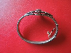 J7294 ANTIQUE BOHEMIAN TOMBAK GARNET CUFF BRACELET SEE DESCRIPTION