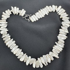 Vtg Pippa Baroque Stick Pearl Necklace Sterling Silver 18 Inch Artisan Statement