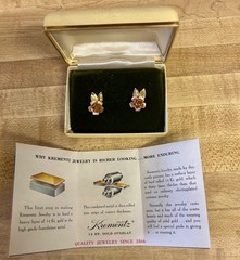 Vintage Rare Krementz 14k Gold Overlay Screwback Earrings Huge Rose Bud Leaf