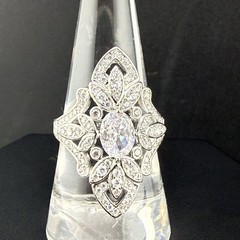 Vintage Ring Art Deco Revival Silver Tone Rhinestone