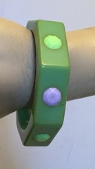 Vintage Bakelite Bangle Green Octagon Inlay Polka Dots Bracelet TESTED
