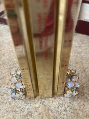 Vintage Glamorous Evening 14K Gold Filled Opalite Turquoise, Crystal 3 Pc Set.