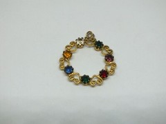 Beautiful Pendant Gold Tone Filigree Hearts Colorful Rhinestones 1 1/8″ NICE