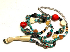 OOAK ARTIST MACABE MIXED BEAD NECKLACE ANTIQUE METAL DOLL ARM RIGHT HAND