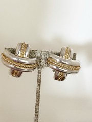Vintage 1990’s Silver And Gold Tone X Shaped Modern Clip Earrings Chunky