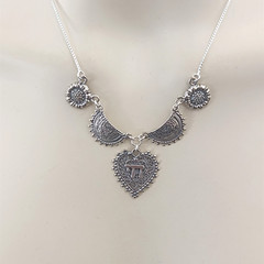 Chai Heart Necklace Filigree Silver Bib Folk Ethnic Judaica Life In Hebrew Gift