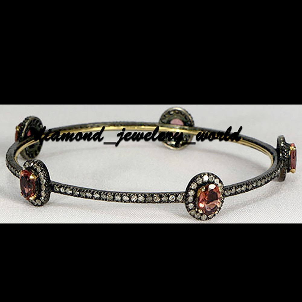 Stunning 2.51ctw Rose Cut Diamond Gemstone Silver Vintage Style Bangle Bracelets