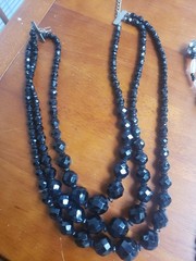 Lot 3 Vintage Glass Jet Crystal Rhinestone Neckaces