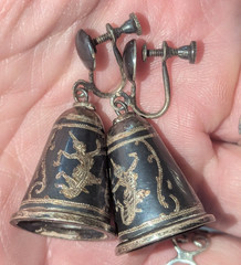 Vtg 925 Belly Dancer Siam Bell Earrings Screwback Easy to Convert to Wires