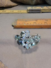 Vintage Blue Smoky Gray Silver Tone Rhinestone Brooch AB