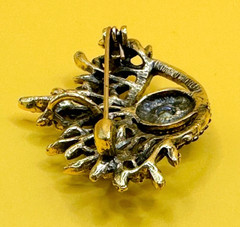 Gold Tone & Blue Rhinestones Eye Brooch Contemporary