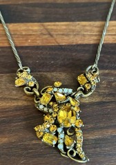 Vintage Signed Hollycraft Topaz Rhinestone Necklace Copyright 1953