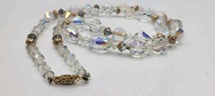 Vintage Necklace Clear AB Glass Bead Gold Tone 26″ Sparkle Bling EUC