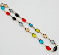 Choker Multicolor Crystal Station Gold Tone Patented Side Clasp Necklace 14.5 In