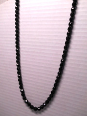 Antique Black Faceted Glass Beads Strung on Fine Gold Chain Necklace 24″