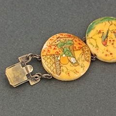 Vintage Round Storyteller Bracelet Middle Eastern Painted Folk Art Birds Figures