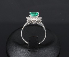 Fine 0.84ct GIA Colombian F1 Emerald & 0.30ct Diamond Platinum Ring Size 6.75
