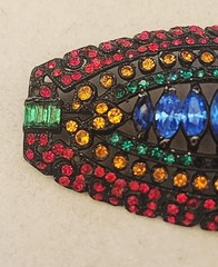 Czechoslovakian Brooch Art Deco Vintage 2 5/8″ Wide Colorful Rhinestones