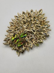 Stunning 6″ Watermelon Teardrop Shape Articulated AB Crystal Gold Tone Brooch